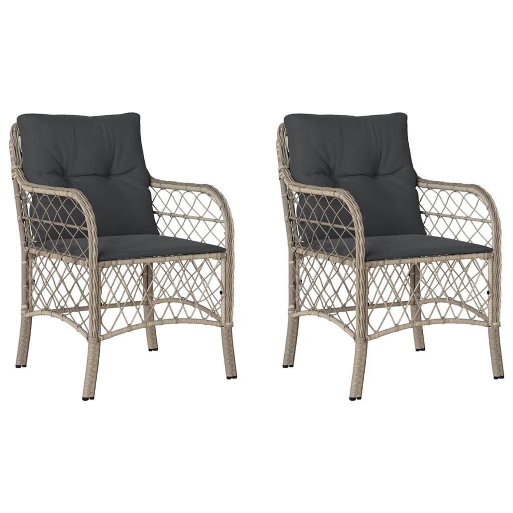 Garden Chairs with Cushions 2 pcs Light Grey Poly Rattan