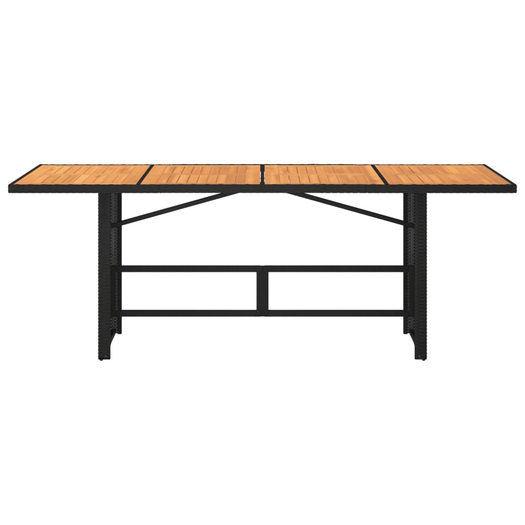 Garden Table with Acacia Wood Top Black 190x80x74 cm Poly Rattan