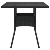 Garden Table with Glass Top Black 80x80x75 cm Poly Rattan