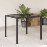 Garden Table with Glass Top Black 90x90x75 cm Poly Rattan