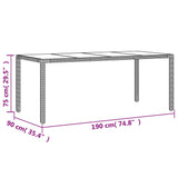 Garden Table with Glass Top Black 190x90x75 cm Poly Rattan
