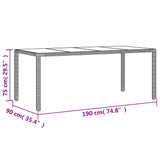 Garden Table with Glass Top Brown 190x90x75 cm Poly Rattan