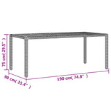 Garden Table with Acacia Wood Top Grey 190x90x75 cm Poly Rattan