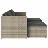 5 Piece Garden Sofa Set with Cushions Grey Poly Rattan Acacia