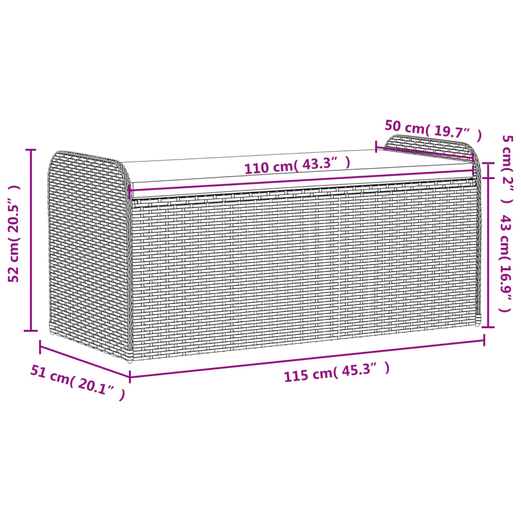 Storage Bench with Cushion Black 115x51x52 cm Poly Rattan
