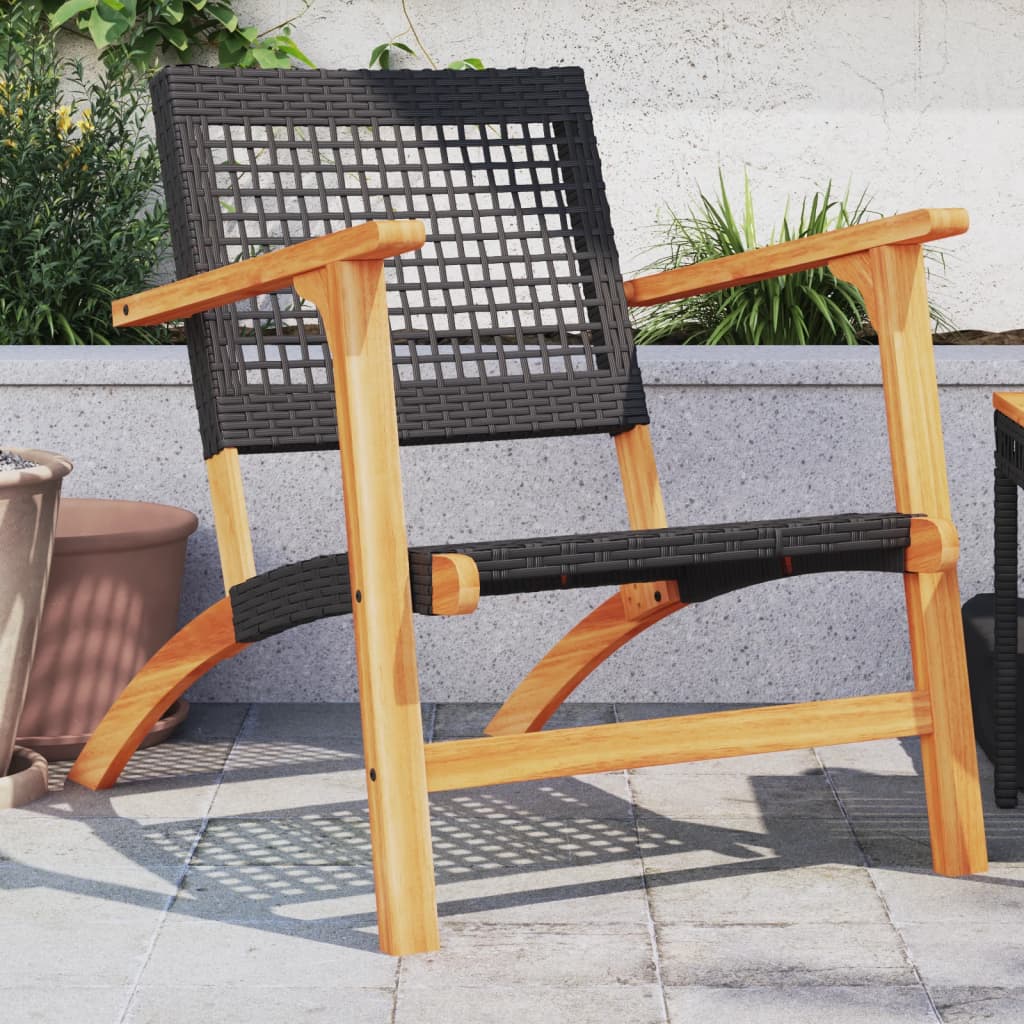 Garden Chairs 2 pcs Black Poly Rattan and Acacia Wood