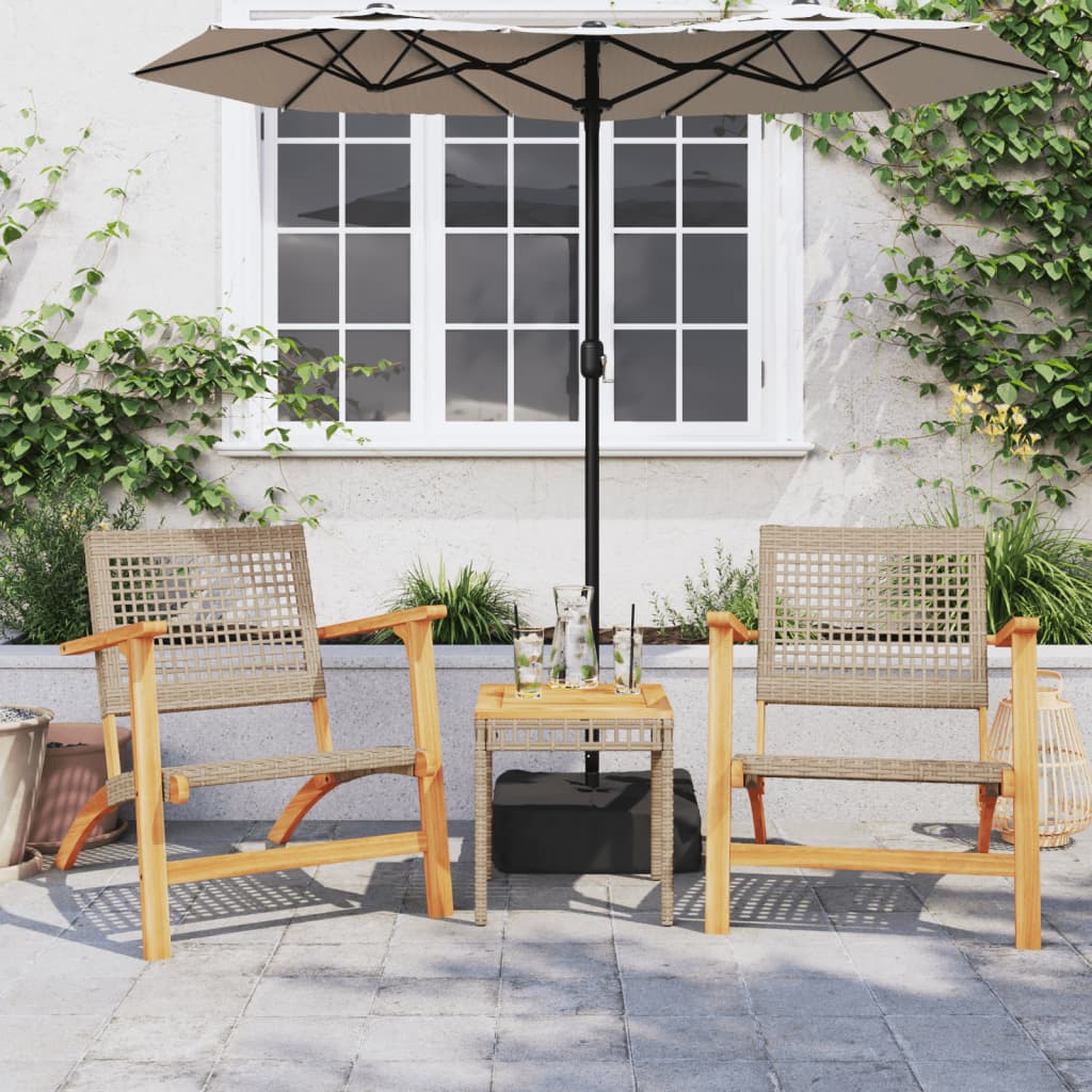 Garden Chairs 2 pcs Beige Poly Rattan and Acacia Wood