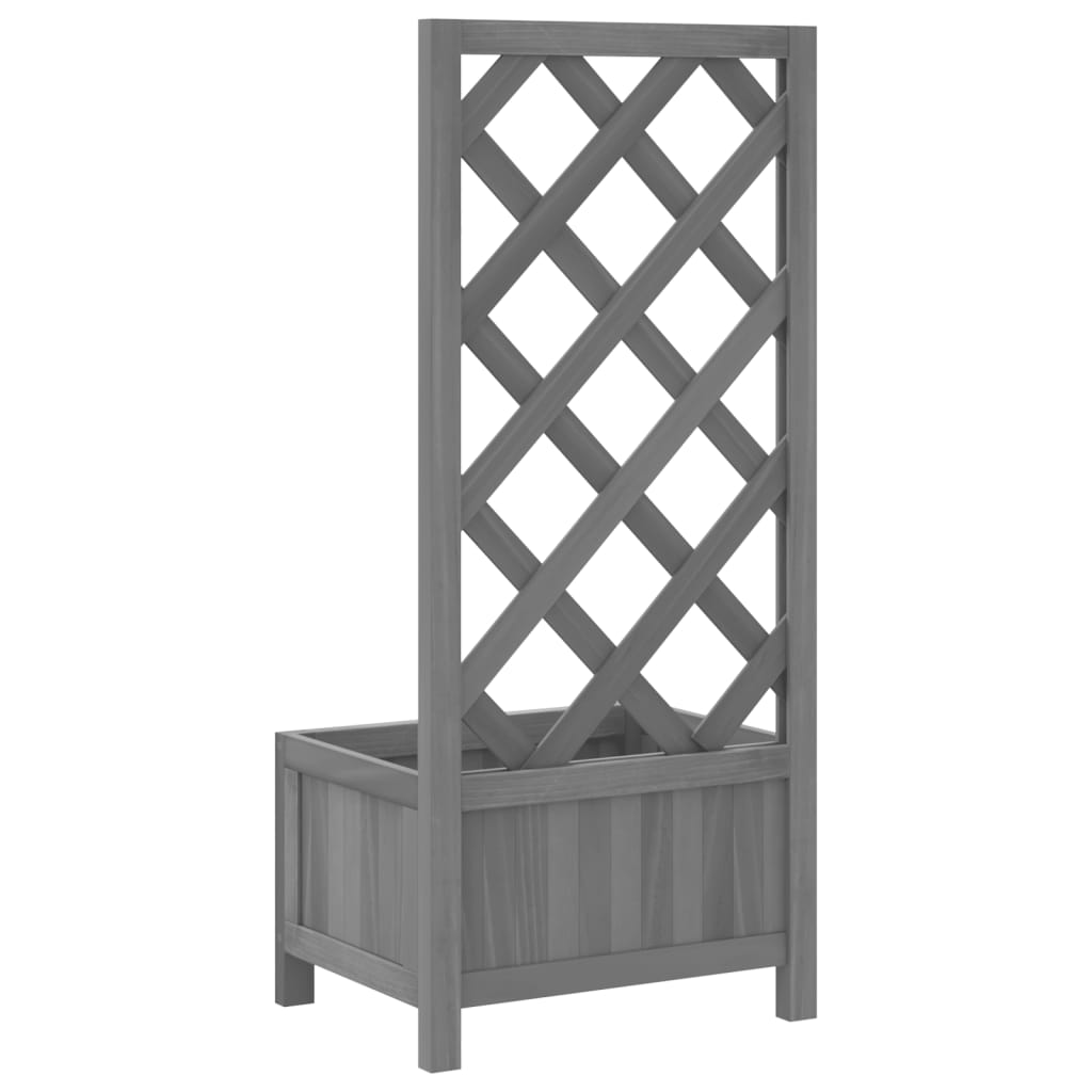Planter with Trellis Grey Solid Wood Fir