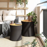 Garden Side Tables 2 pcs with Wooden Top Black Poly Rattan