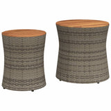 Garden Side Tables 2 pcs with Wooden Top Grey Poly Rattan