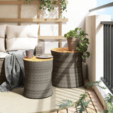 Garden Side Tables 2 pcs with Wooden Top Grey Poly Rattan