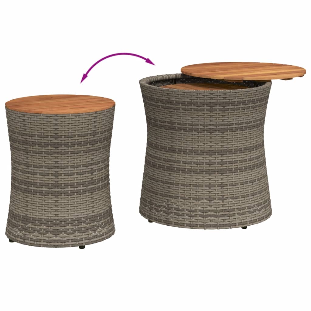 Garden Side Tables 2 pcs with Wooden Top Grey Poly Rattan