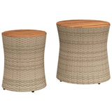 Garden Side Tables 2 pcs with Wooden Top Beige Poly Rattan