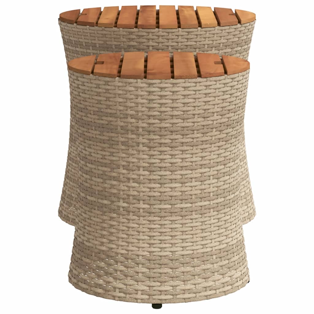 Garden Side Tables 2 pcs with Wooden Top Beige Poly Rattan