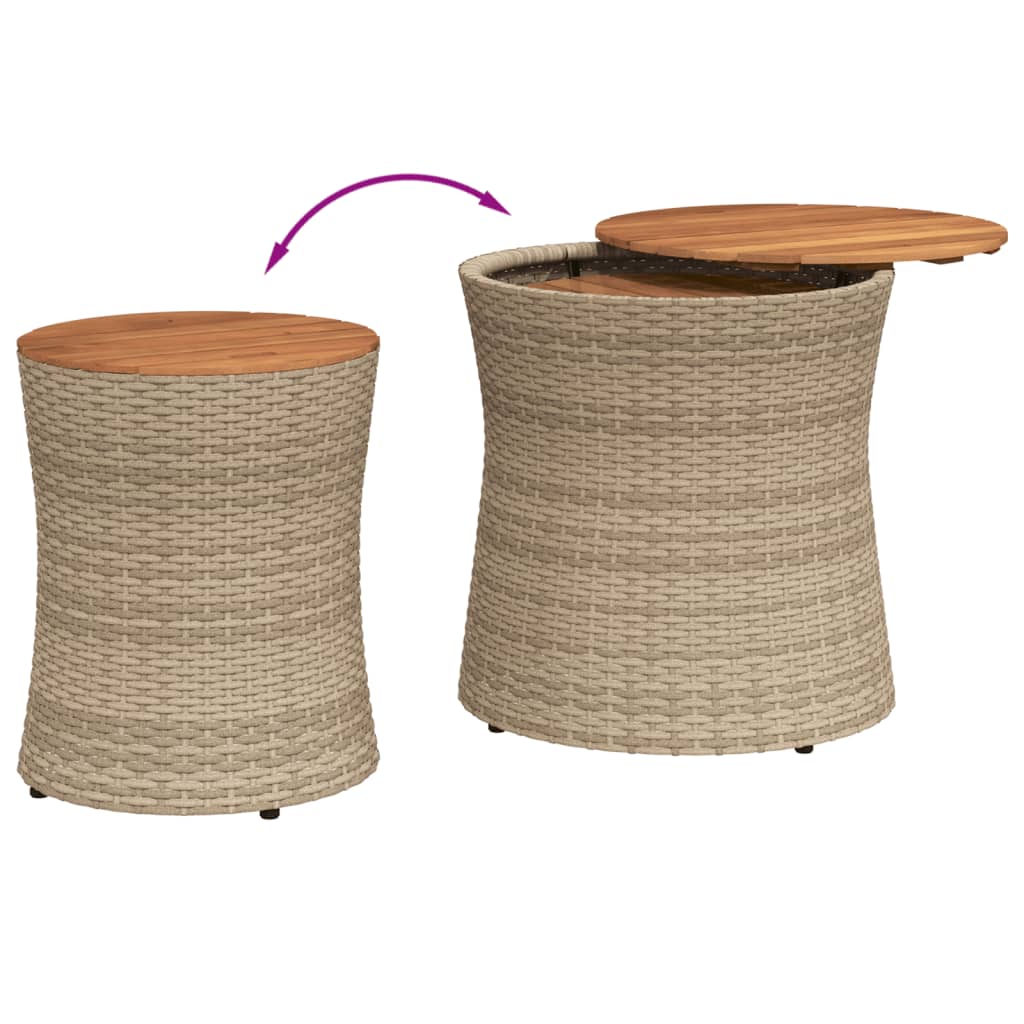 Garden Side Tables 2 pcs with Wooden Top Beige Poly Rattan