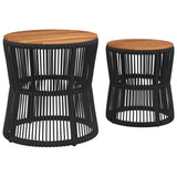 Garden Side Tables 2 pcs with Wooden Top Black Poly Rattan