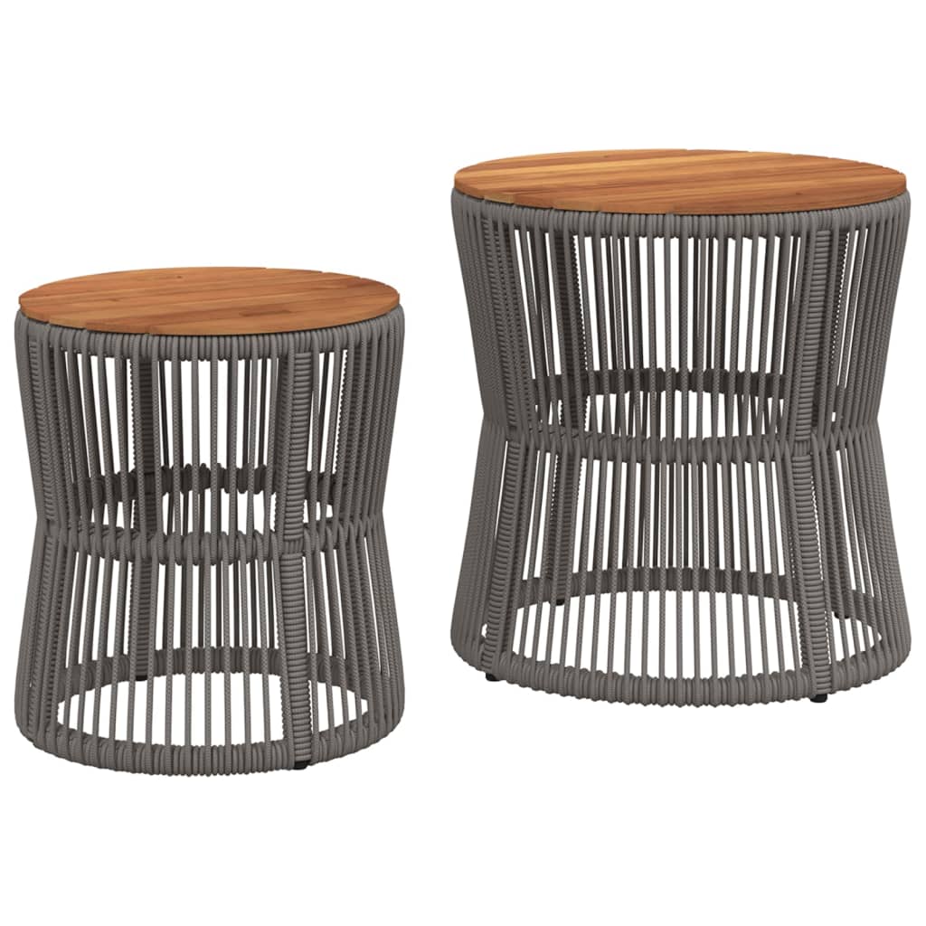 Garden Side Tables 2 pcs with Wooden Top Grey Poly Rattan