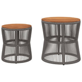 Garden Side Tables 2 pcs with Wooden Top Grey Poly Rattan