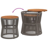 Garden Side Tables 2 pcs with Wooden Top Grey Poly Rattan