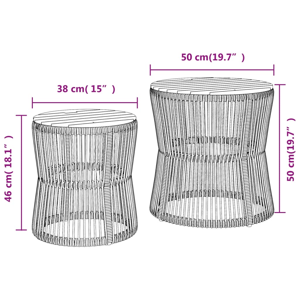 Garden Side Tables 2 pcs with Wooden Top Grey Poly Rattan