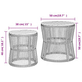 Garden Side Tables 2 pcs with Wooden Top Grey Poly Rattan