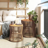 Garden Side Tables 2 pcs with Wooden Top Beige Poly Rattan