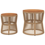 Garden Side Tables 2 pcs with Wooden Top Beige Poly Rattan