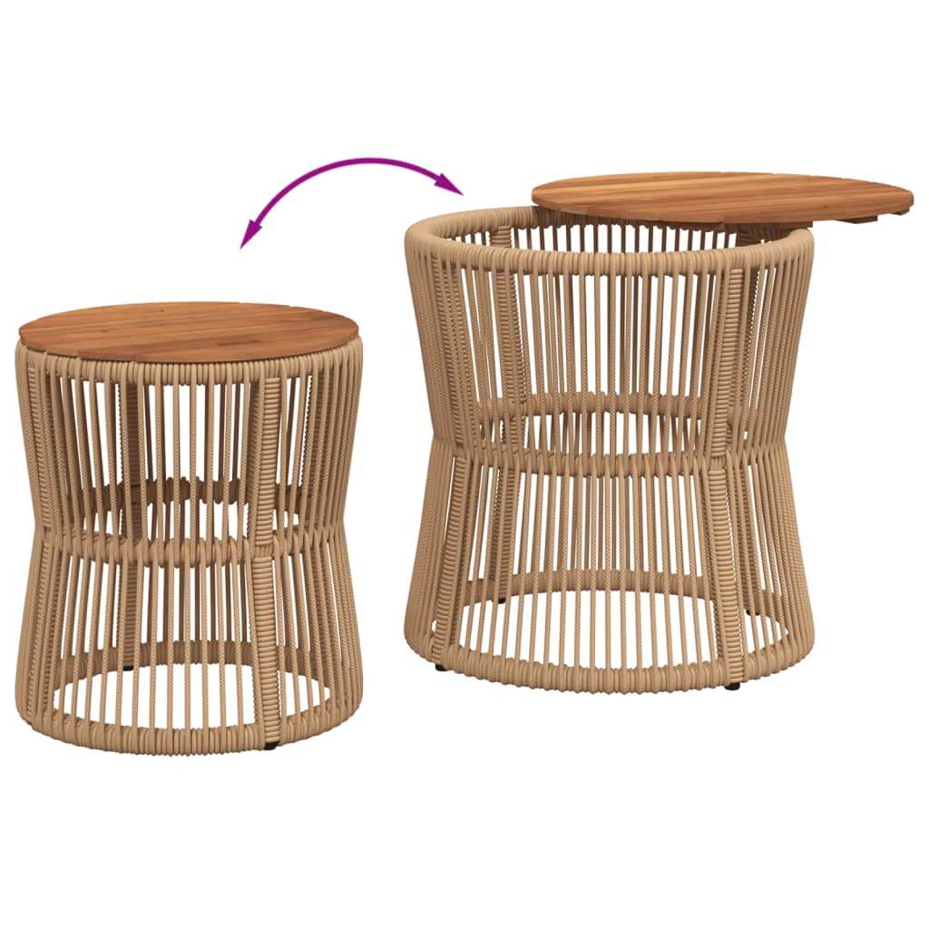 Garden Side Tables 2 pcs with Wooden Top Beige Poly Rattan