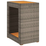 Garden Side Table with Wooden Top Grey 60x40x75 cm Poly Rattan