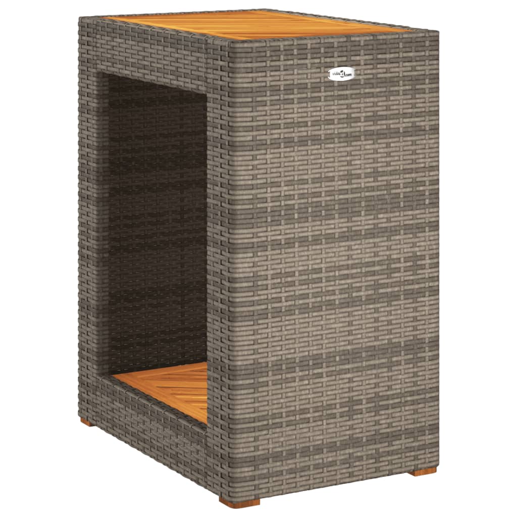 Garden Side Table with Wooden Top Grey 60x40x75 cm Poly Rattan