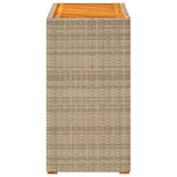 Garden Side Table with Wooden Top Beige 60x40x75 cm Poly Rattan