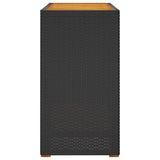 Garden Side Table with Wooden Top Black 100x40x75 cm Poly Rattan