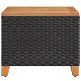 Garden Table Black 45x45x37 cm Poly Rattan Acacia Wood