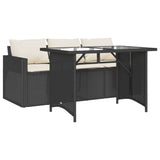 2 Piece Garden Dining Set with Cushions Black Poly Rattan