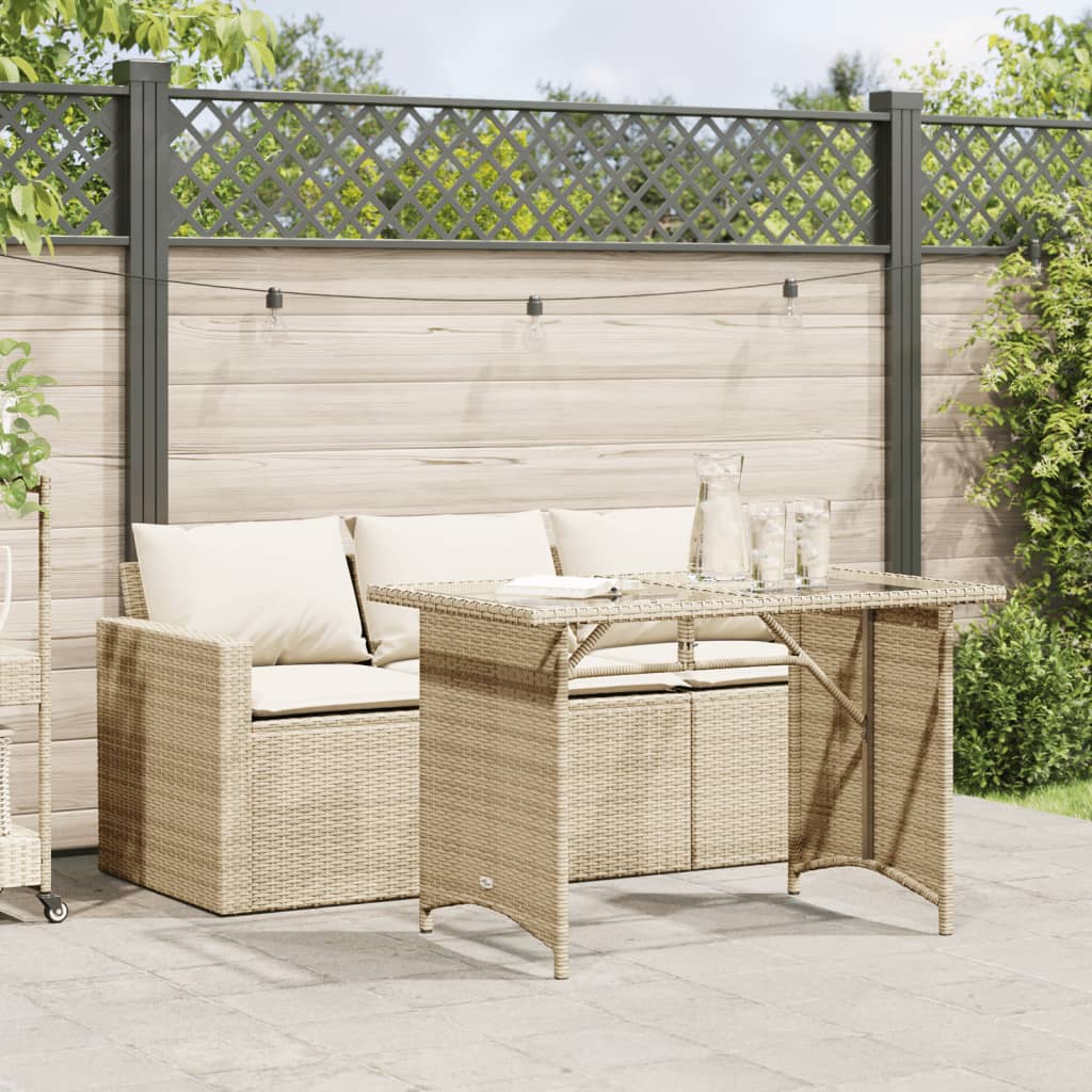 2 Piece Garden Dining Set with Cushions Beige Poly Rattan