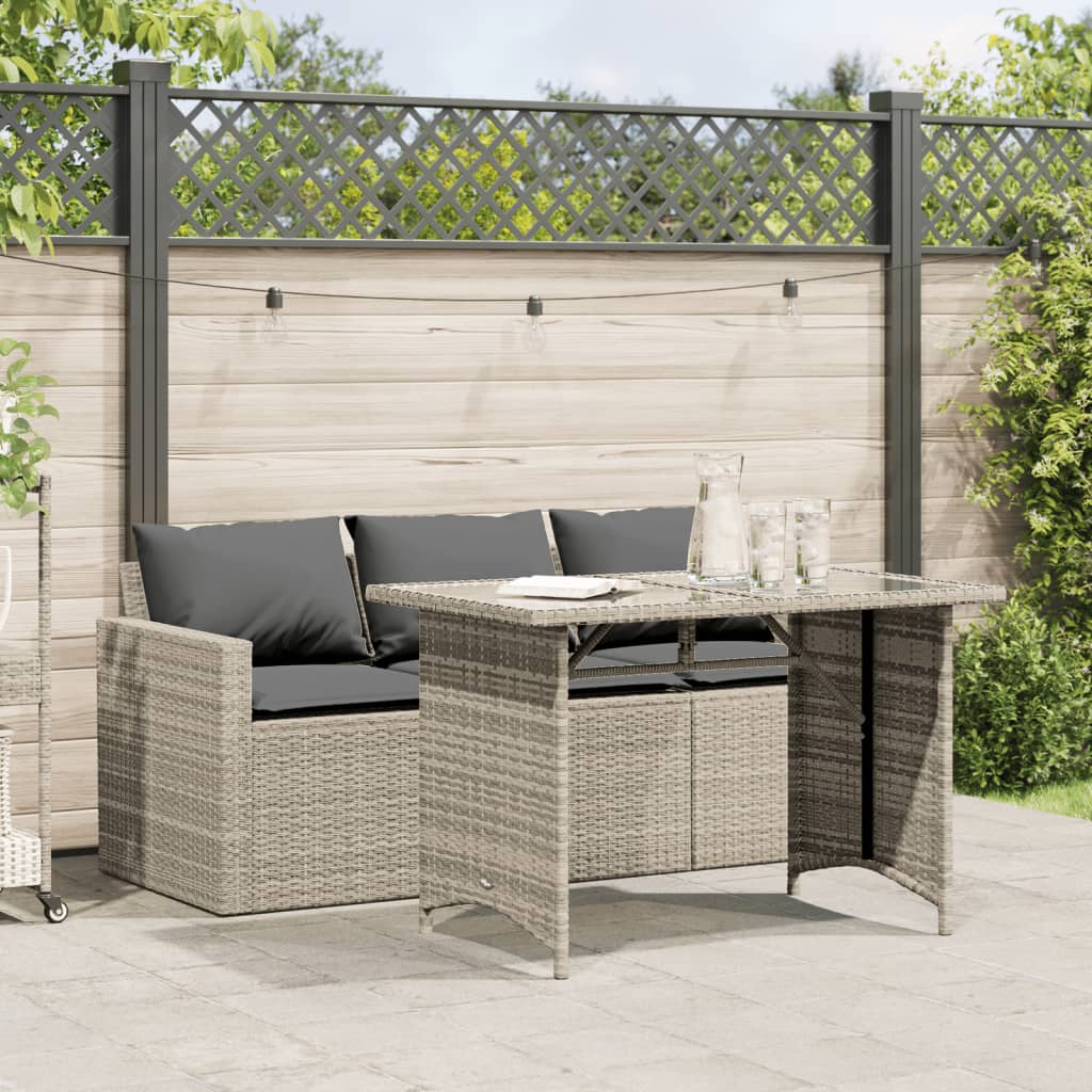 2 Piece Garden Dining Set with Cushions Light Grey Poly Rattan