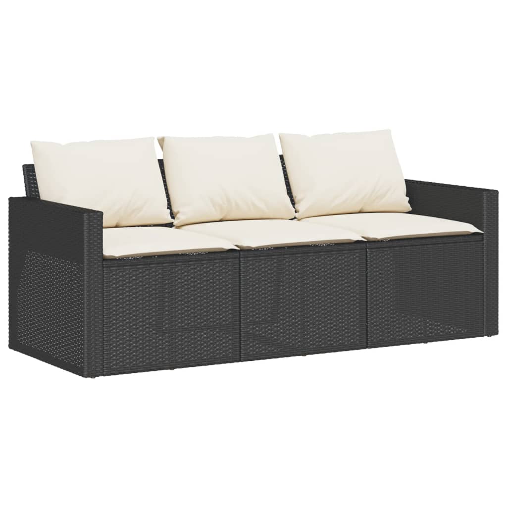 Garden Sofa with Cushions 3-Seater Black Poly Rattan