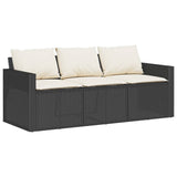 Garden Sofa with Cushions 3-Seater Black Poly Rattan