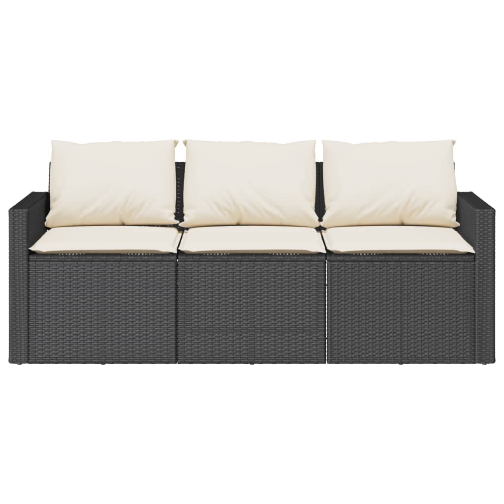 Garden Sofa with Cushions 3-Seater Black Poly Rattan