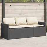 Garden Sofa with Cushions 3-Seater Black Poly Rattan