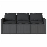 Garden Sofa with Cushions 3-Seater Black Poly Rattan