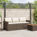 Garden Sofa with Cushions 3-Seater Brown Poly Rattan