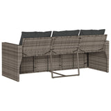 Garden Sofa with Cushions 3-Seater Grey Poly Rattan