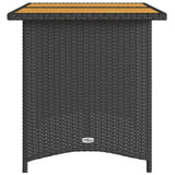 Garden Table with Wooden Top Black 110x68x70 cm Poly Rattan