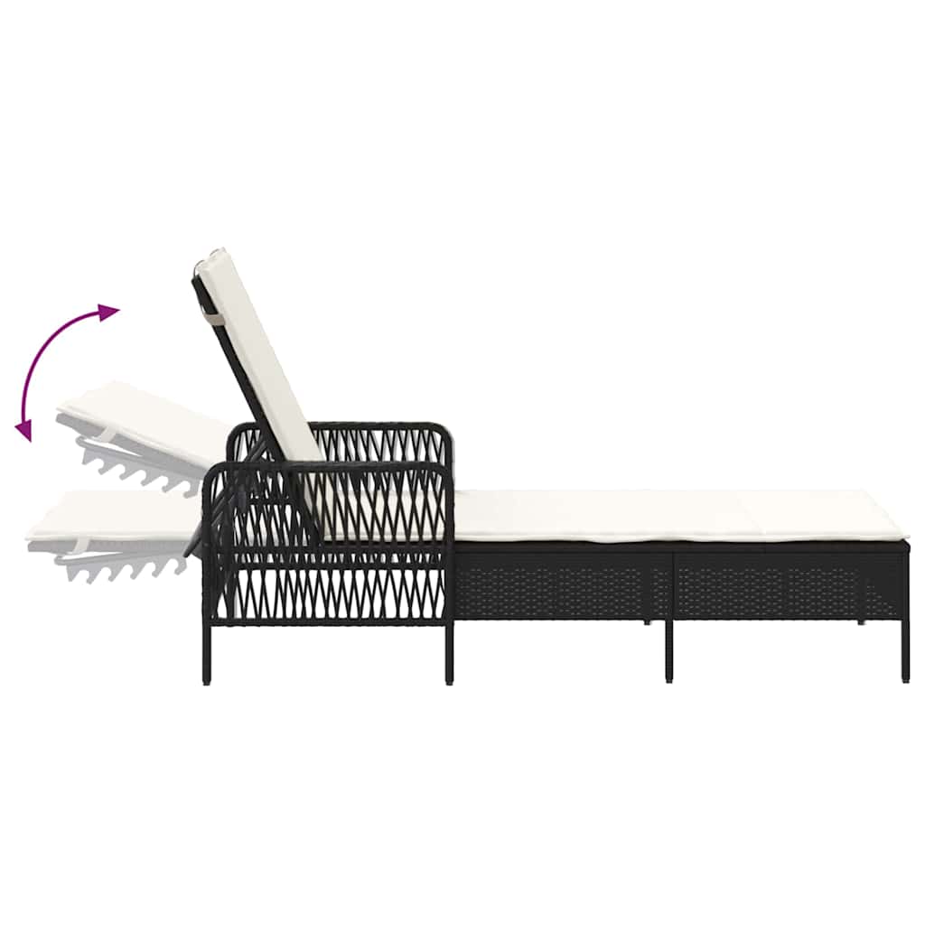Sun lounger Reclining Black 157 x 55 x 92cm Poly Rattan