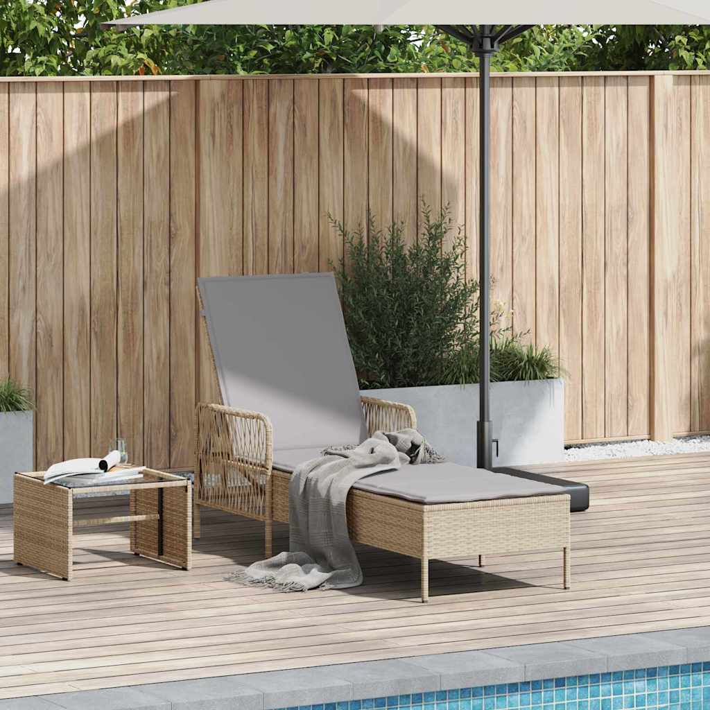 Sun lounger Reclining Beige 157 x 55 x 92cm Poly Rattan