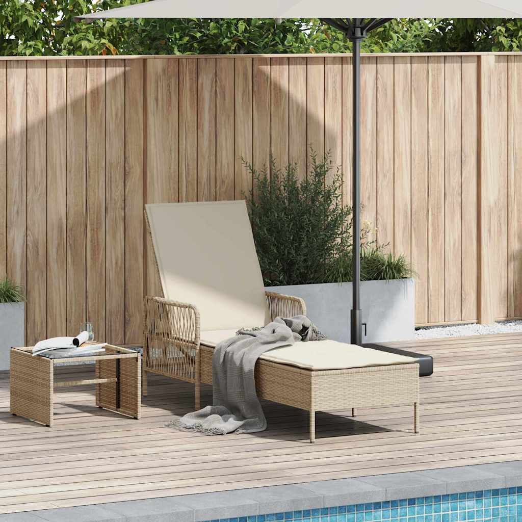 Sun lounger Reclining Beige 157 x 55 x 92cm Poly Rattan