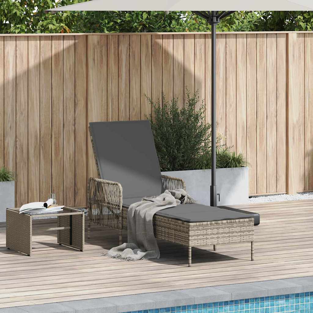 Sun lounger Reclining Light Grey 157 x 55 x 92cm Poly Rattan