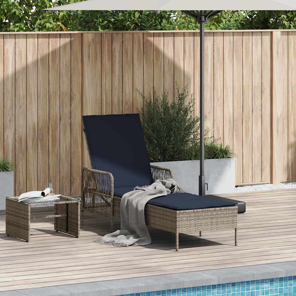 Sun lounger Reclining 1-person Grey 157 x 55 x 92cm Poly Rattan