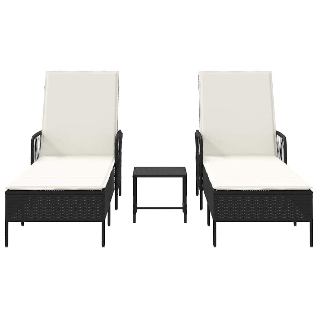 Sun lounger Reclining 2 pcs Black 35 x 35 x 32cm Poly Rattan